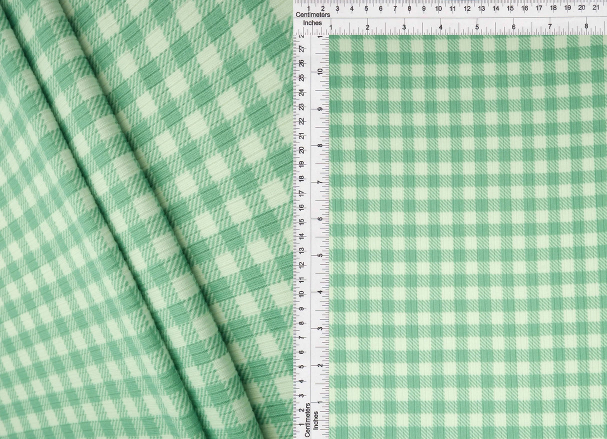 1 Yard 4x2 Yummy Rib Knit Fabric Gingham Print 58/60 Inches Wide