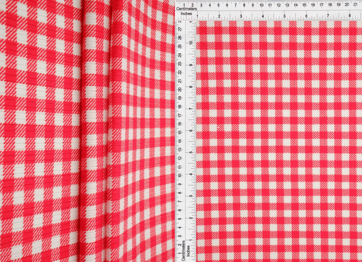 1 Yard 4x2 Yummy Rib Knit Fabric Gingham Print 58/60 Inches Wide