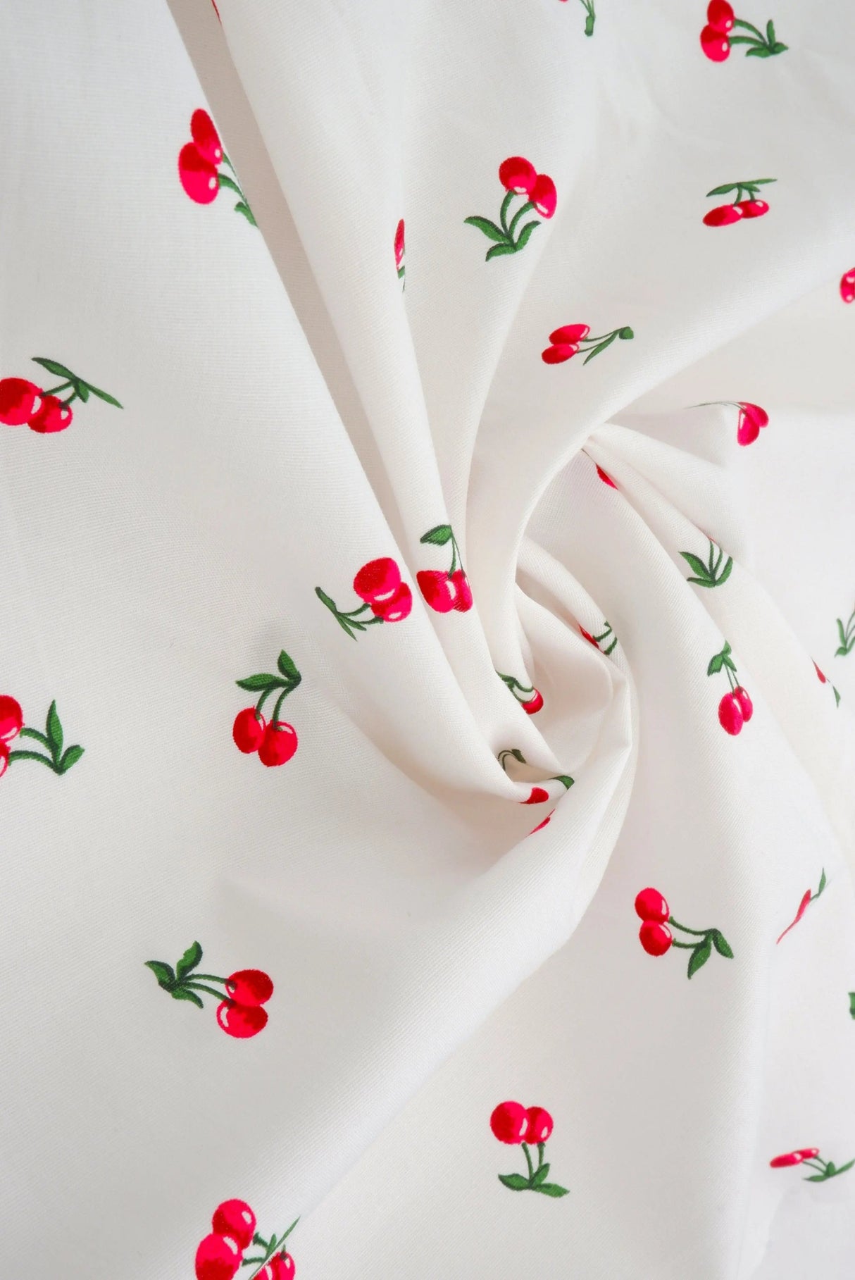 Stretch Poplin Cherry Print Fabric, Cotton Spandex Woven 57/58" Wide