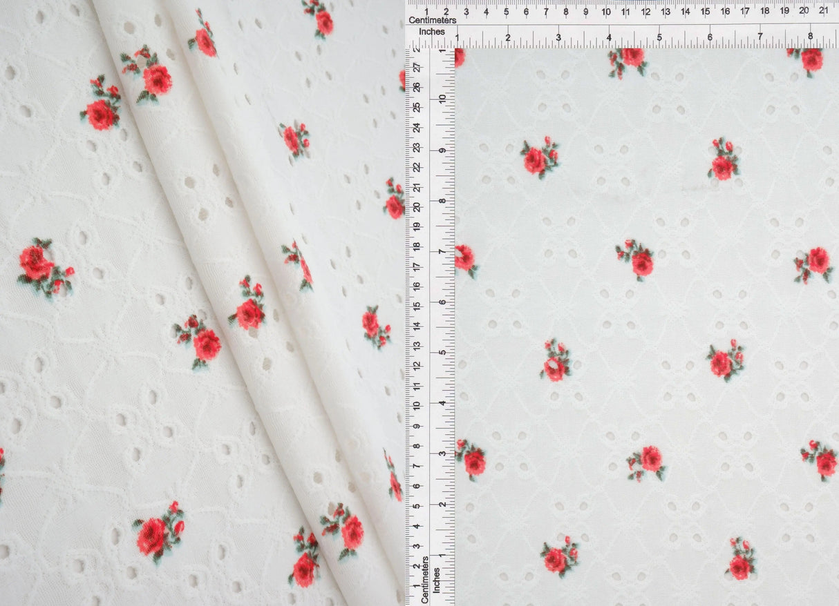 1 Yard DTY Knit Jacquard Ditsy Eyelet Print Fabric Stretch Polyester Spandex 58/60 Inches Wide