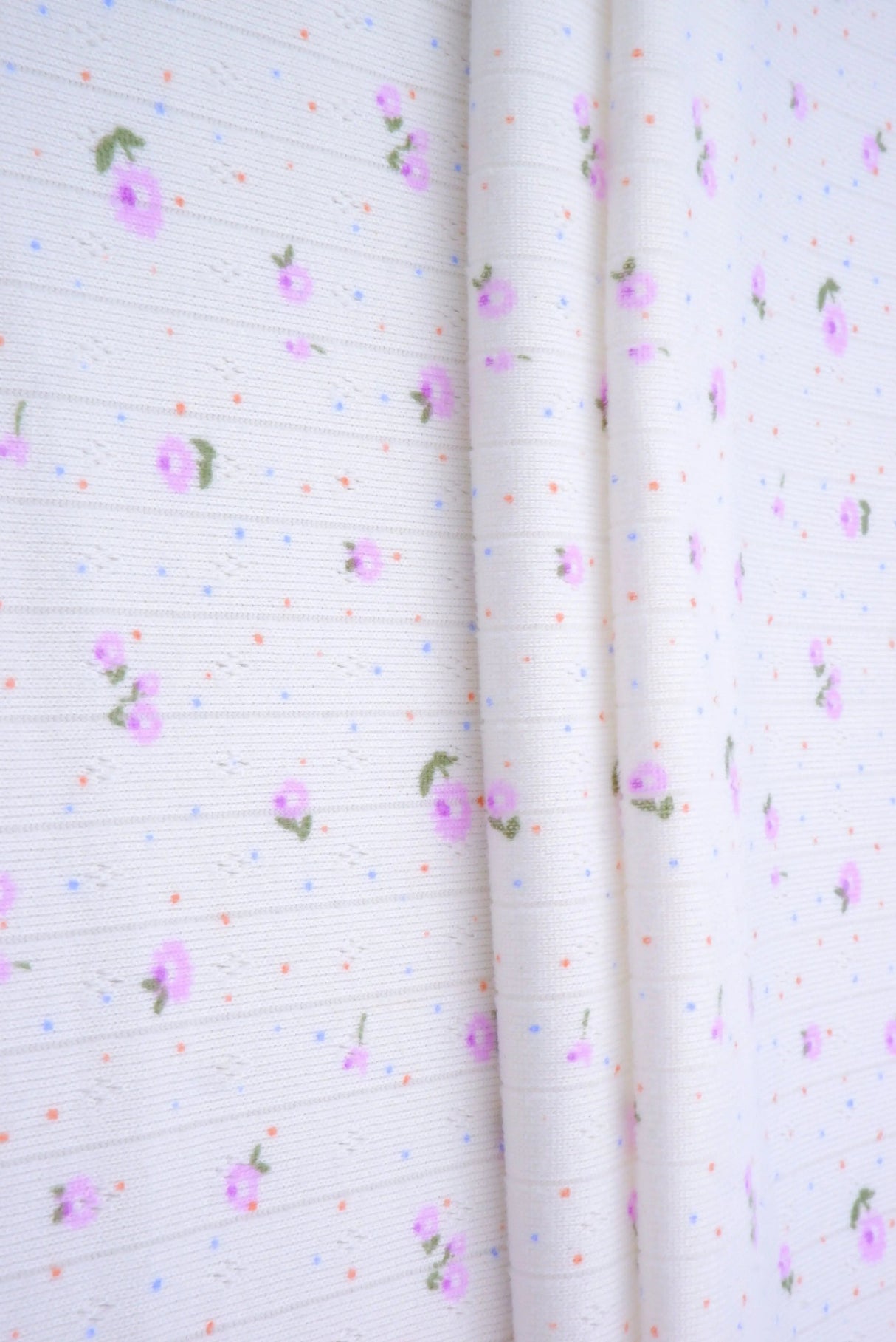 1 Yard 93% Polyester 7% Spandex Cotton-Style Pointelle Ditsy Print Fabric 58/60" Width