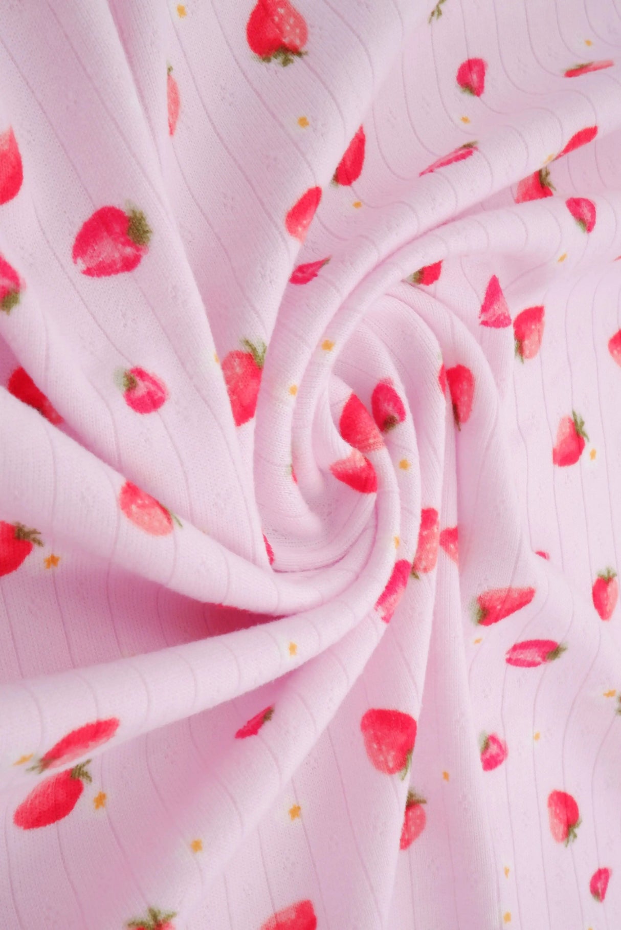 1 Yard 93% Polyester 7% Spandex Cotton-Style Pointelle Strawberry Print Fabric 58/60" Width