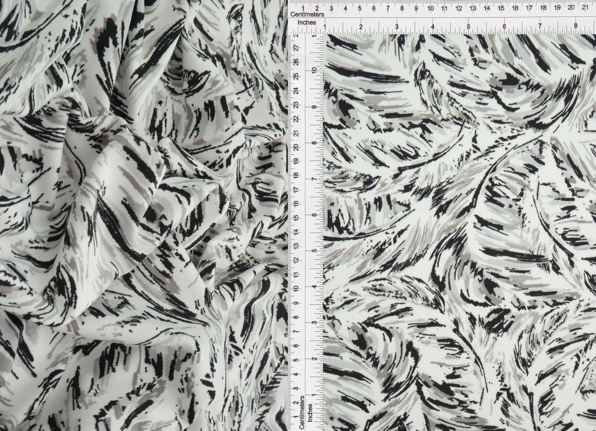 1 Yard Soft Stretch Ivory DTY Feather Print Knit Fabric 58/60 Inches Wide