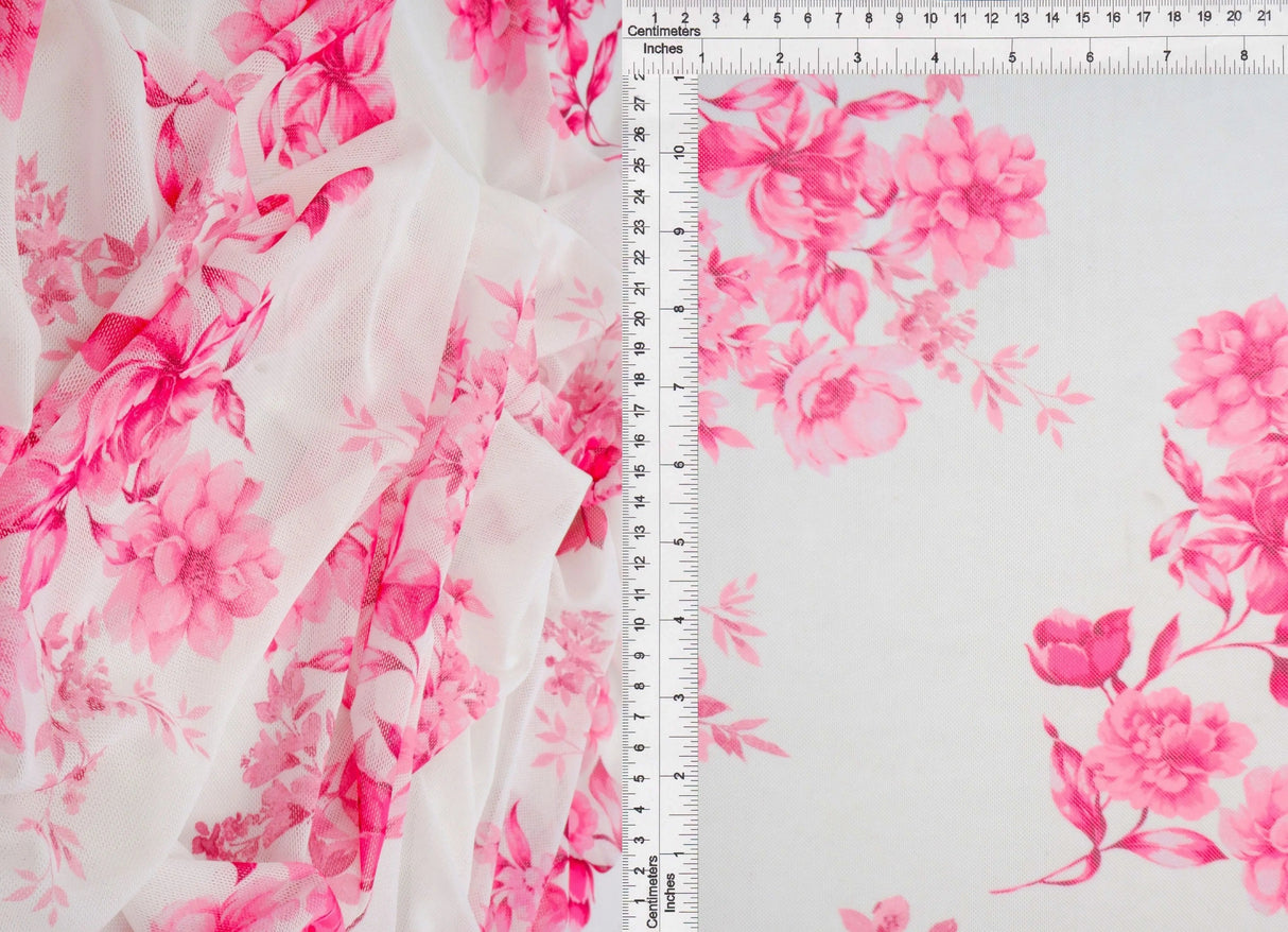 1 Yard Mesh Flower Digital Print Fabric, 56/58'' Wide Polyester Spandex Blend