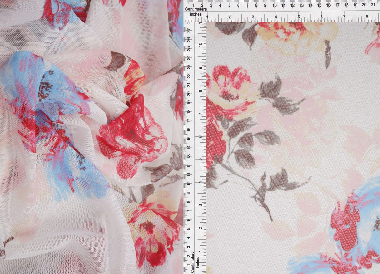 Floral Digital Mesh Fabric Lightweight Stretch Sheer, 56/58” Wide for Fashion & Overlays