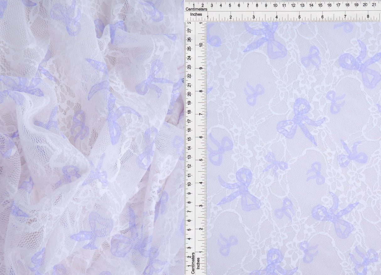 Digital Bow Lace Print Fabric 1 Yard Soft Stretch Lightweight 56/58" Wide