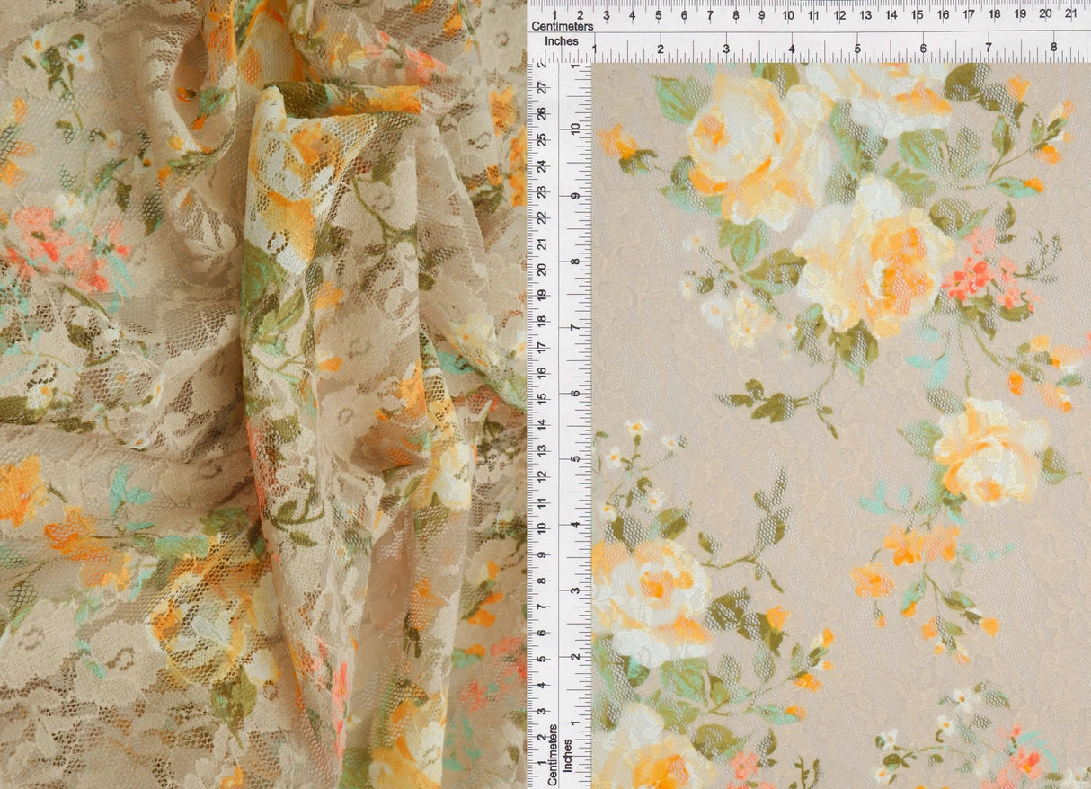 Digital Floral Lace Print Fabric 92% Polyester 8% Spandex Soft Stretch 58/60 Inches Wide