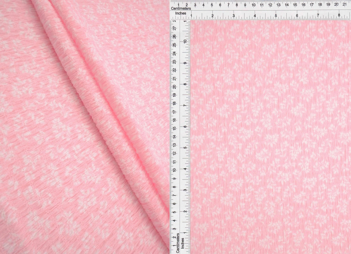 Crinkle Knit Ditsy Print Fabric Stretch Polyester Blend, 58/59" Wide