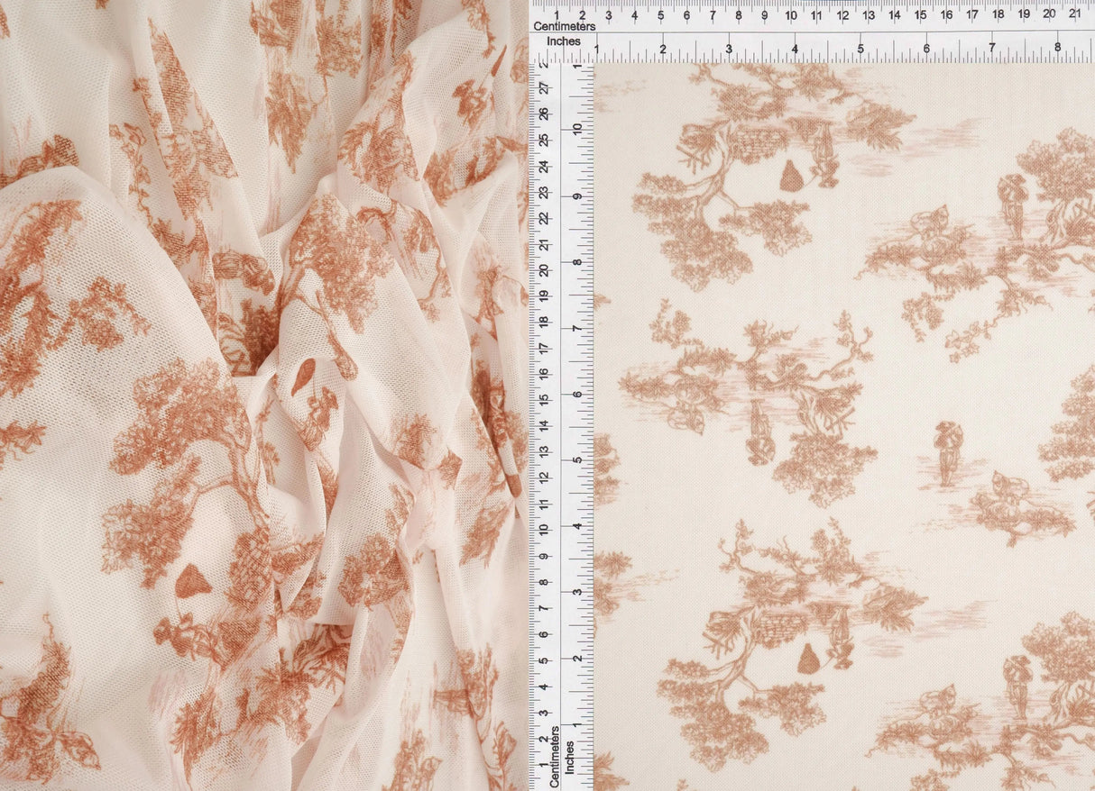 1 Yard Digital Toile Mesh Print Fabric, 56/58? Wide Polyester Spandex Blend