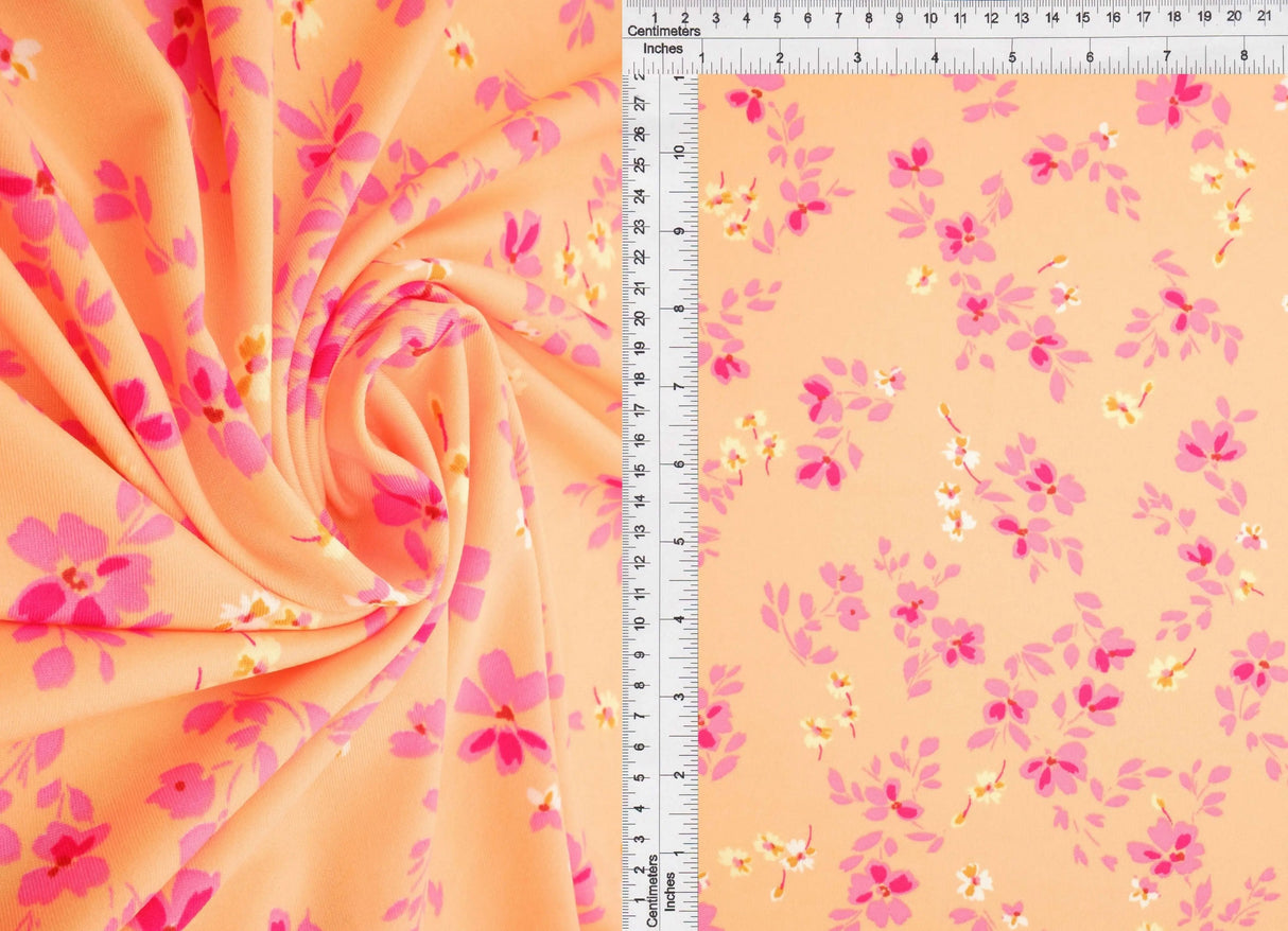 1 Yard DTY Floral Print Fabric 190 GSM Polyester Spandex Blend 58/60" Width