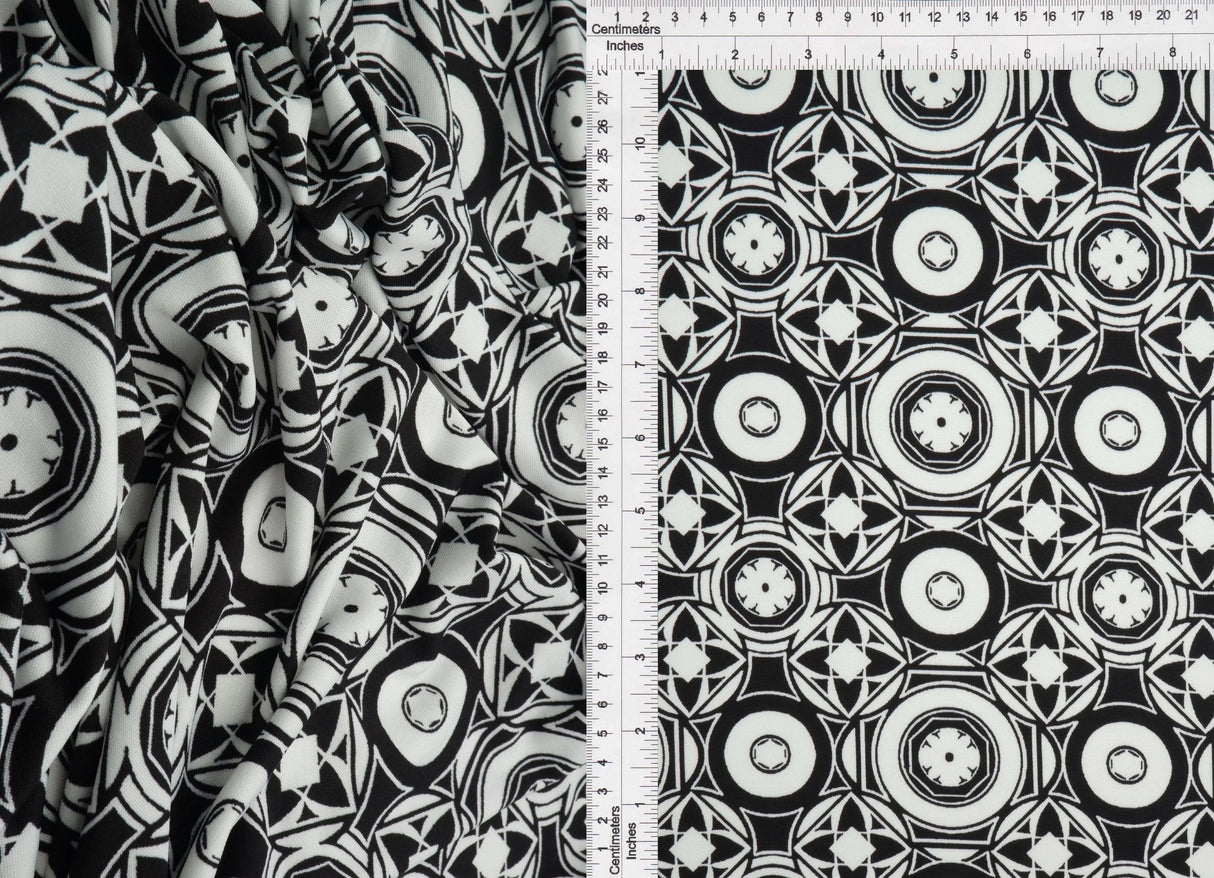 1 Yard DTY Geo Print Knit Fabric 190 GSM, 58/60'' Wide Polyester Spandex Blend