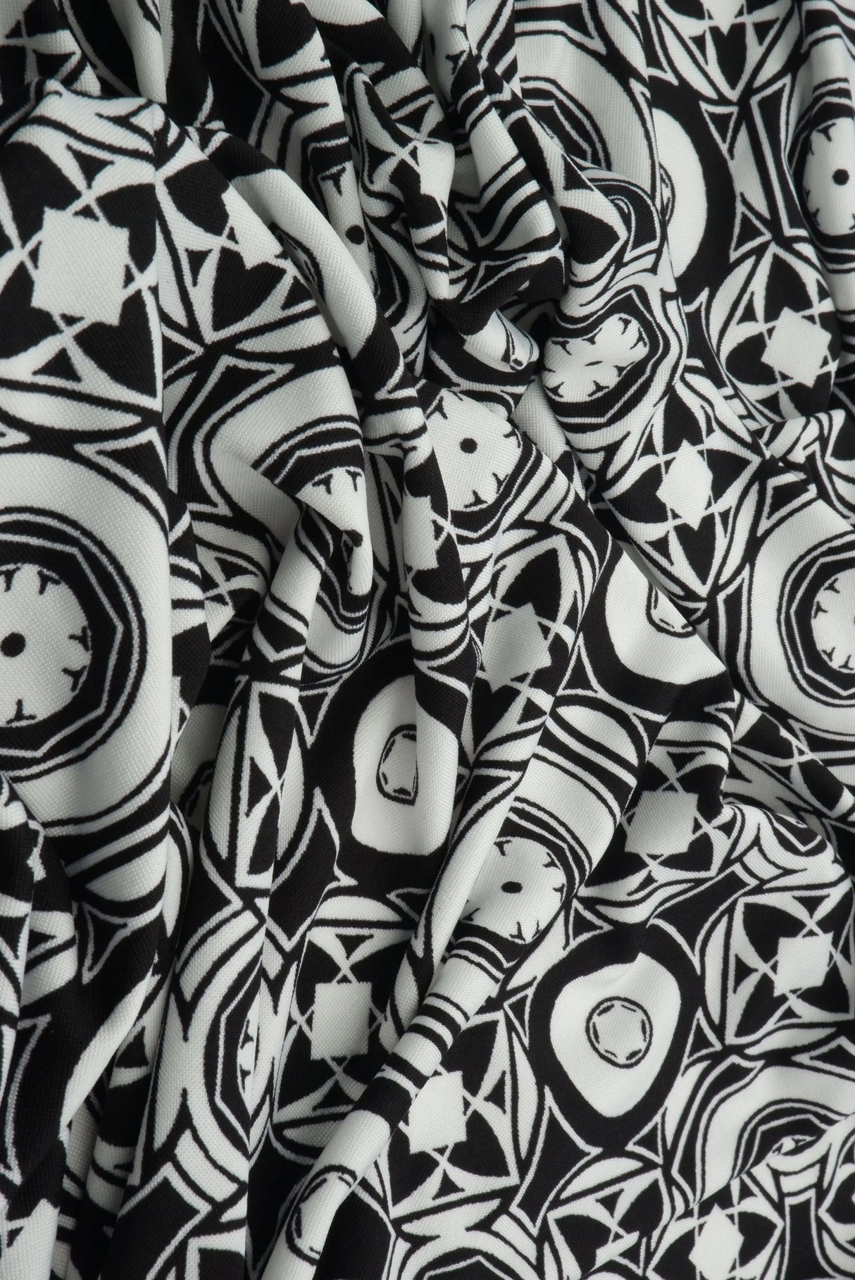 1 Yard DTY Geo Print Knit Fabric 190 GSM, 58/60'' Wide Polyester Spandex Blend