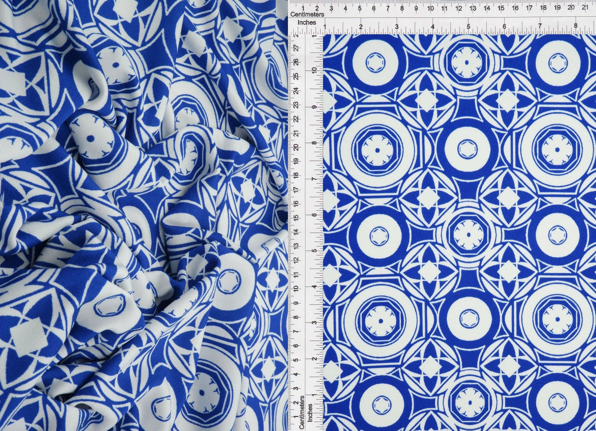 1 Yard DTY Geo Print Knit Fabric 190 GSM, 58/60'' Wide Polyester Spandex Blend
