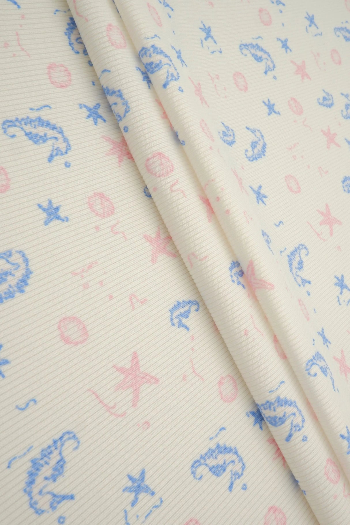 1 Yard Cotton Feel 2x2 Rib Knit Fabric Under the Sea Print, 230 GSM, 58/59? Wide Polyester Spandex Blend