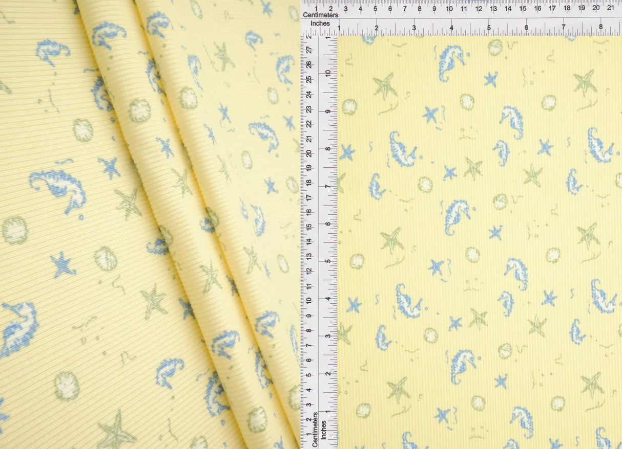 1 Yard Ocean Theme Cotton Feel Rib Knit Fabri 58/59 Inch Wide 2x2 Stretch Rib for Kidswear & DIY Sewing