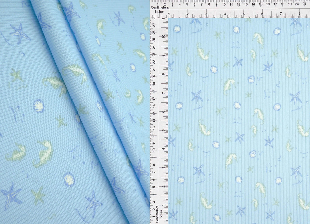 1 Yard Ocean Theme Cotton Feel Rib Knit Fabri 58/59 Inch Wide 2x2 Stretch Rib for Kidswear & DIY Sewing
