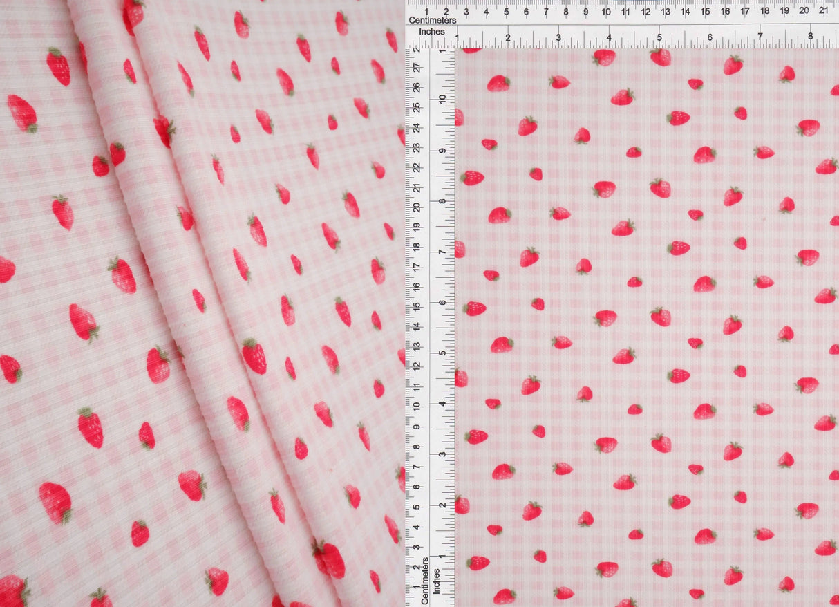 1 Yard 4x2 Yummy Rib Strawberry Print Fabric 170 GSM Polyester Spandex 58/60" Width
