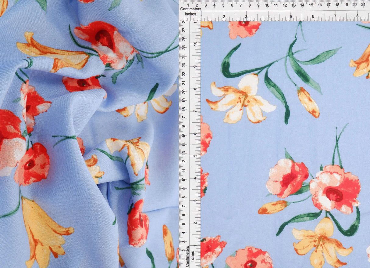 Rayon Challis Floral Print Fabric Lightweight Woven, 54" Wide Soft Drape