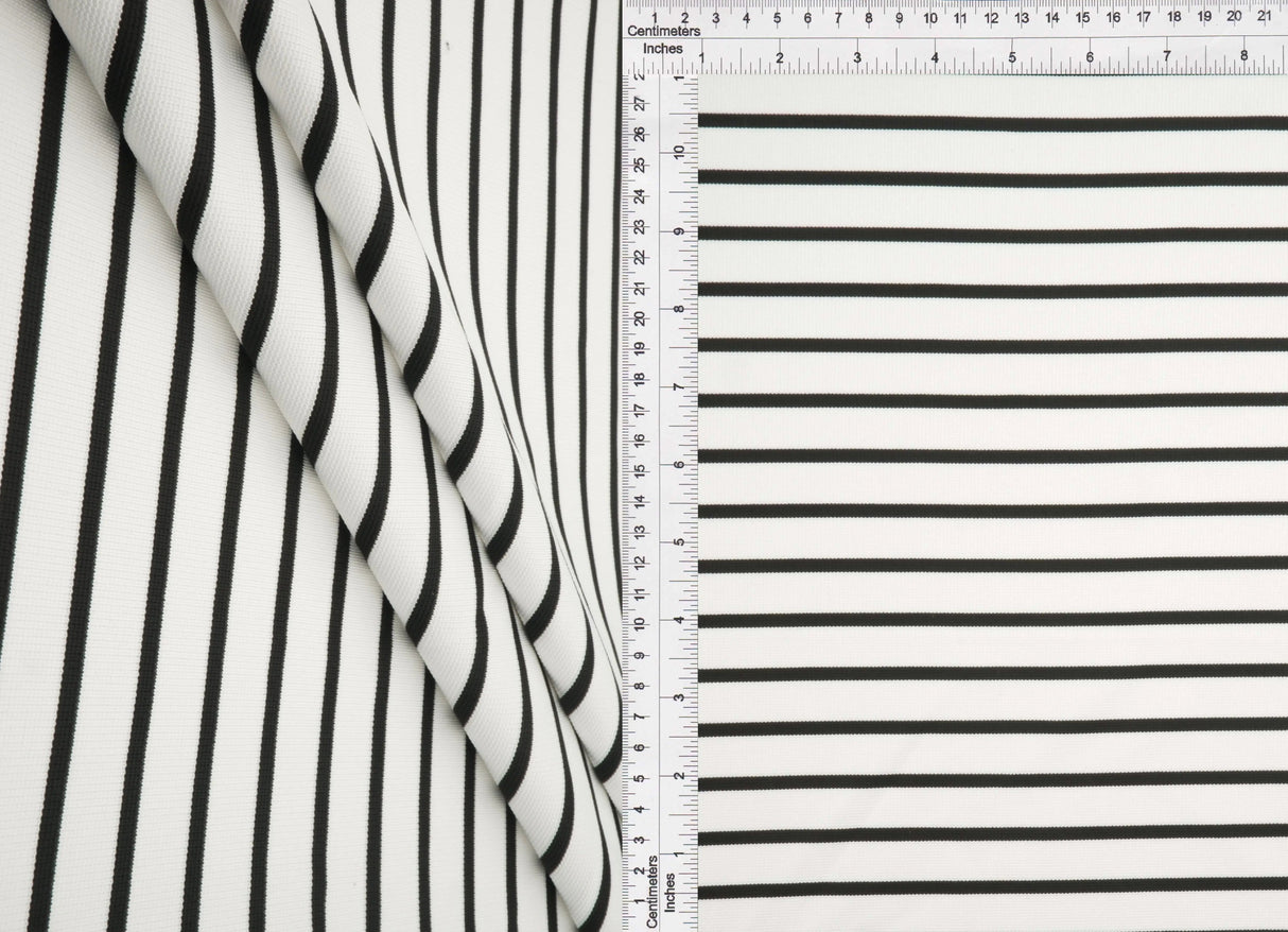 1 Yard Yarn Dye Stripe Ponte Fabric 275 GSM Polyester Spandex Blend 58/60" Width