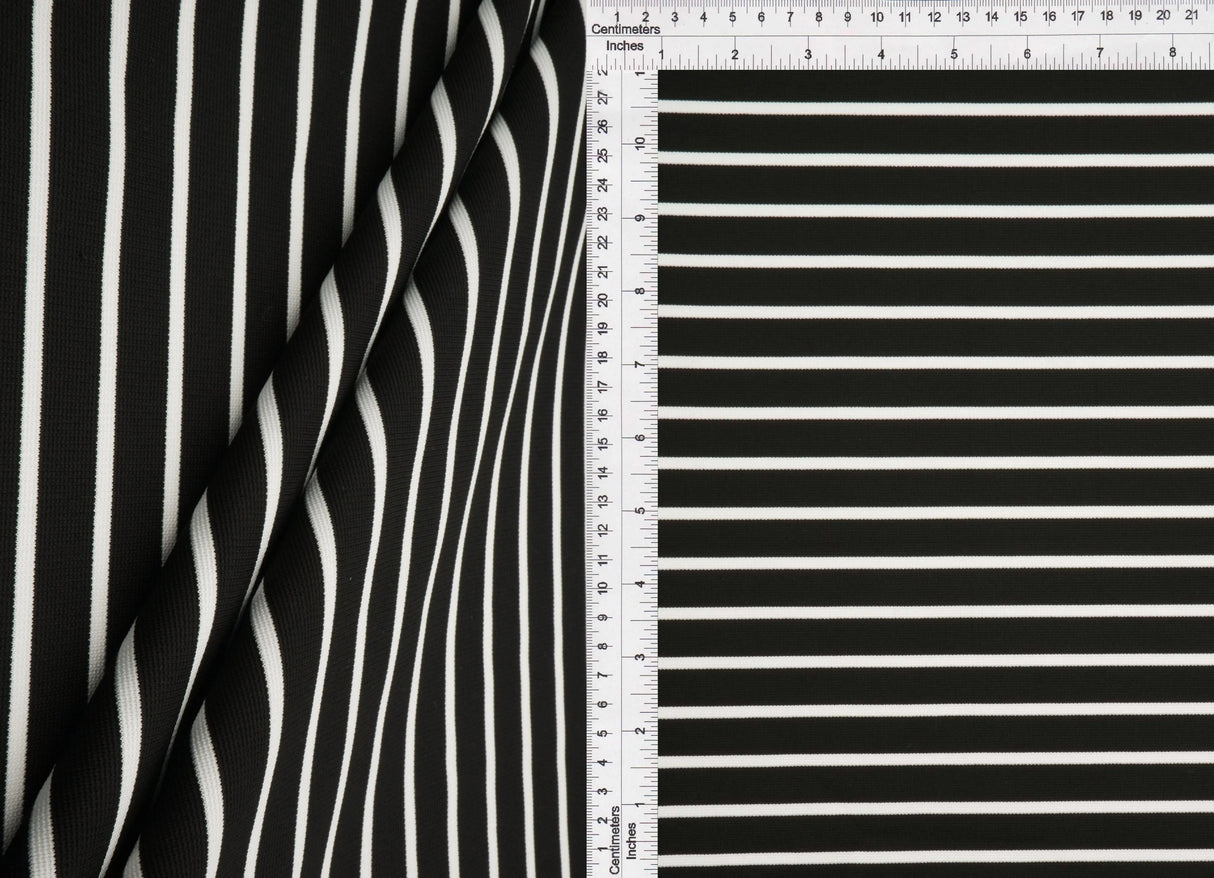 1 Yard Yarn Dye Stripe Ponte Fabric 275 GSM Polyester Spandex Blend 58/60" Width