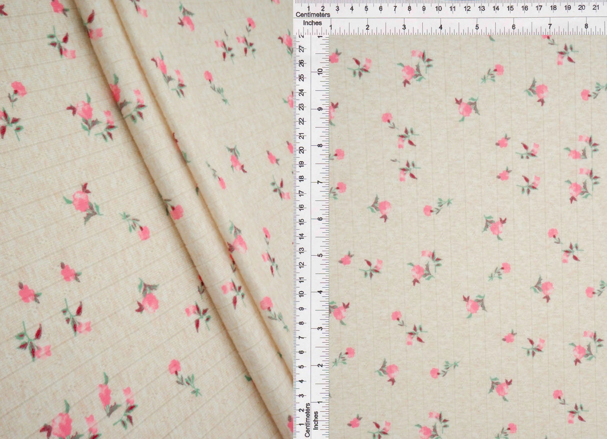 1 Yard 93% Polyester 7% Spandex Cotton-Style Pointelle Ditsy Floral Digital Print Fabric 58/60" Width