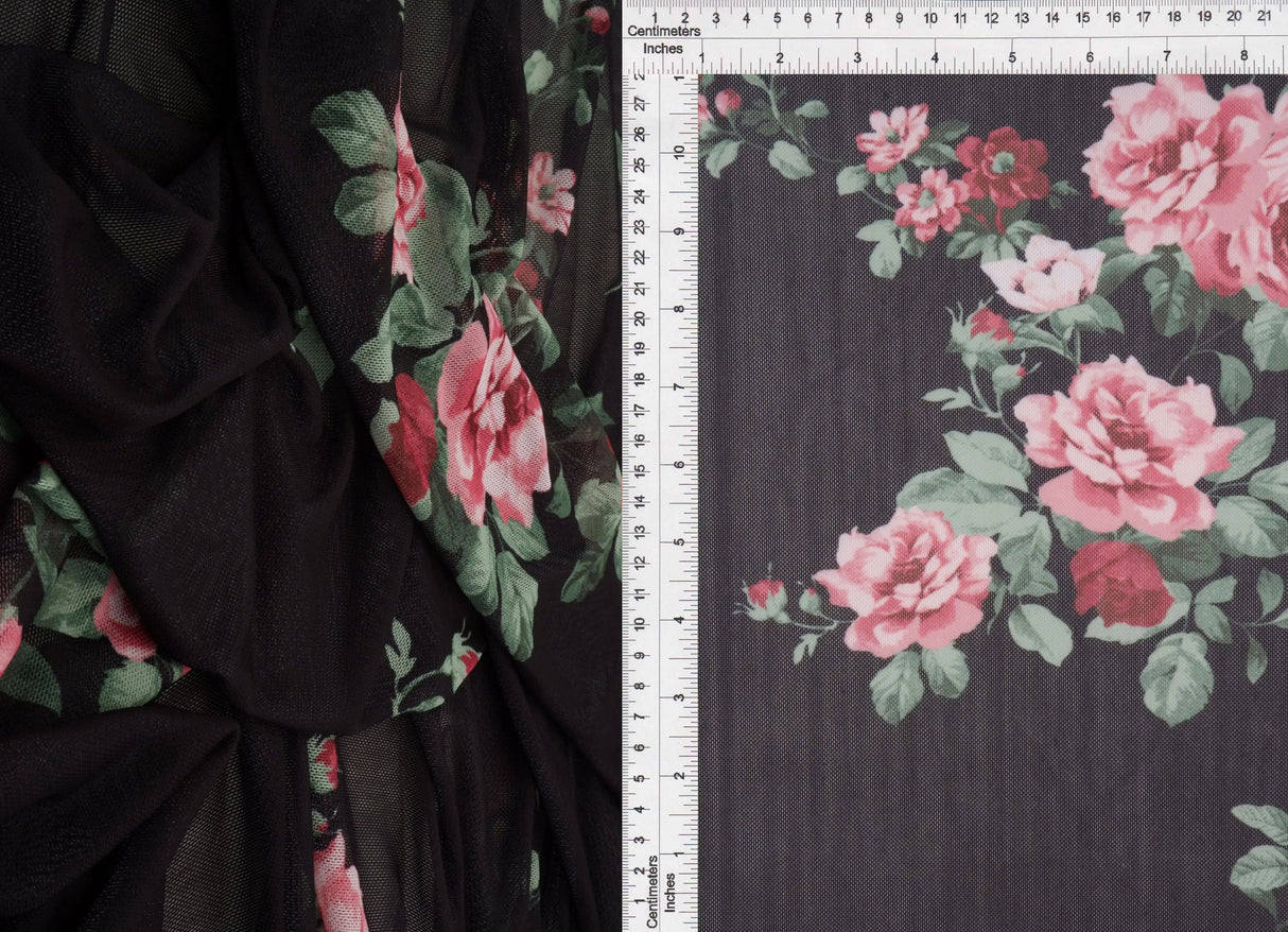 Digital Floral Mesh Fabric Lightweight Sheer Stretch, 56/58” Wide Polyester Spandex