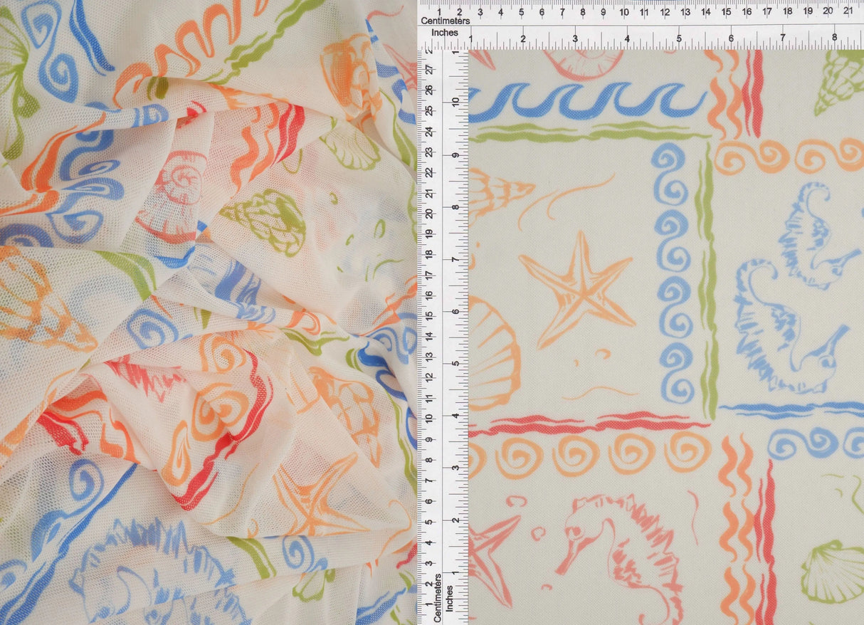 1 Yard Digital Under The Sea Mesh Knit Fabric, 56/58'' Wide Polyester Spandex Blend