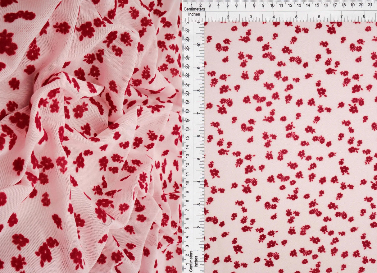 1 Yard Floral Flocking Mesh Fabric, 56/57'' Wide Polyester Spandex Blend