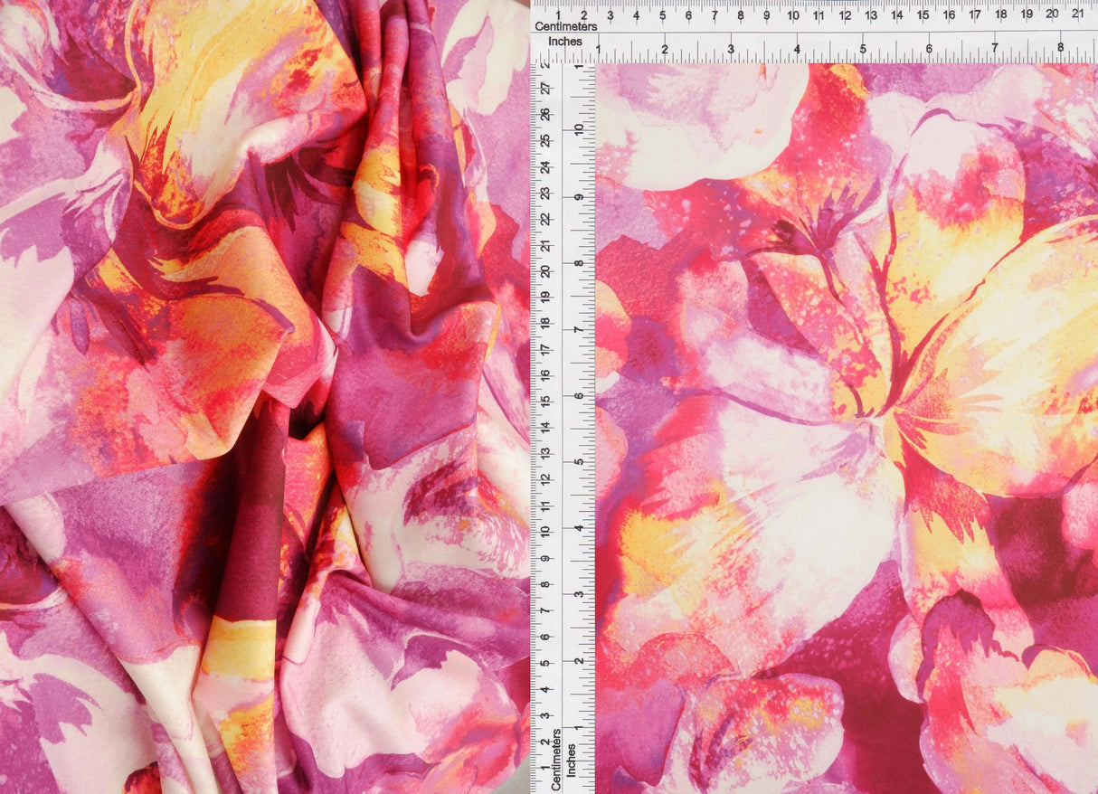 1 Yard DTY Large Flower Digital Print Fabric 190 GSM Poly Spandex Stretch Knit 58/60" Width