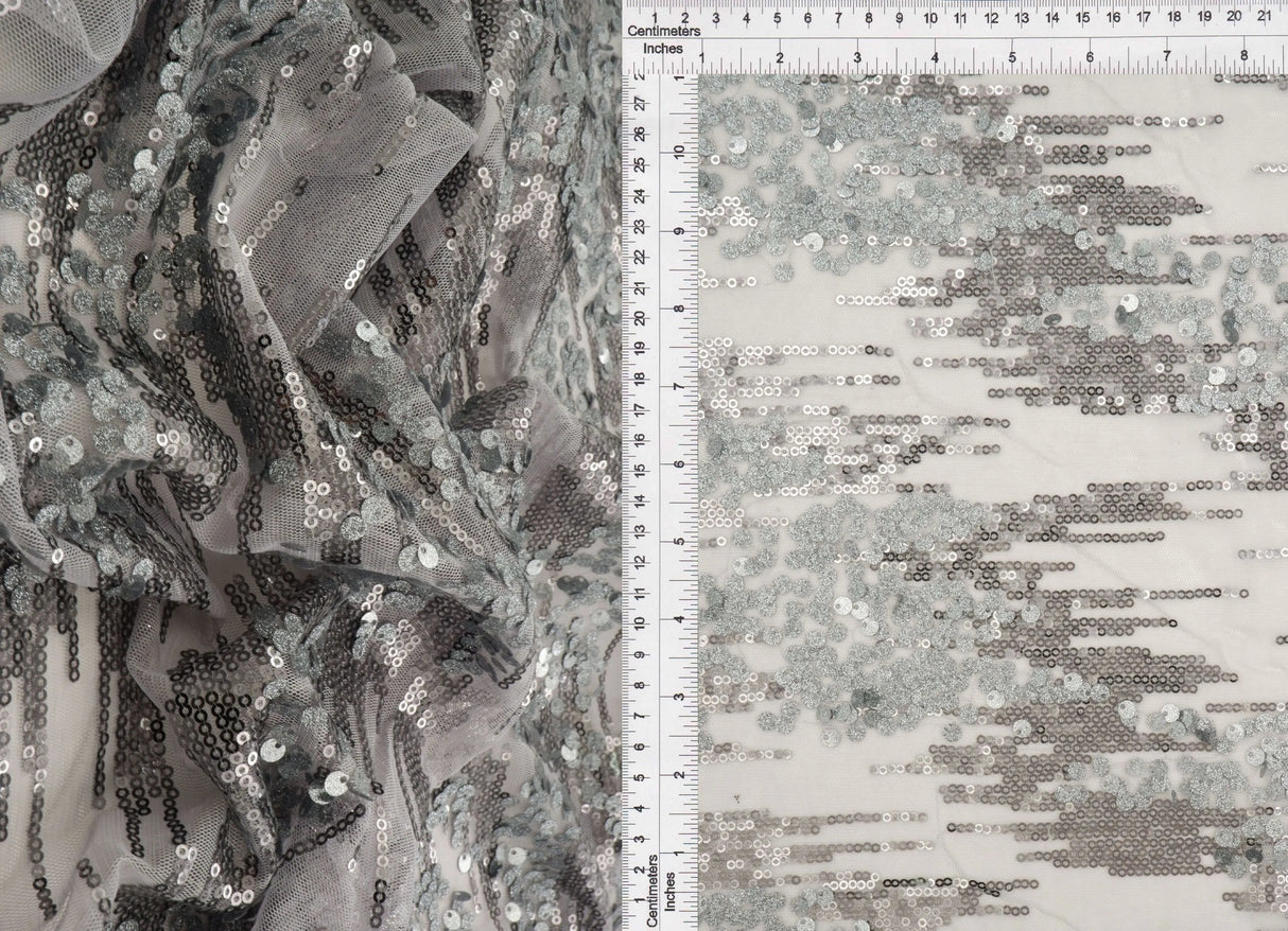 1 Yard Mesh Sequins Embroidery Fabric, Polyester Spandex Blend