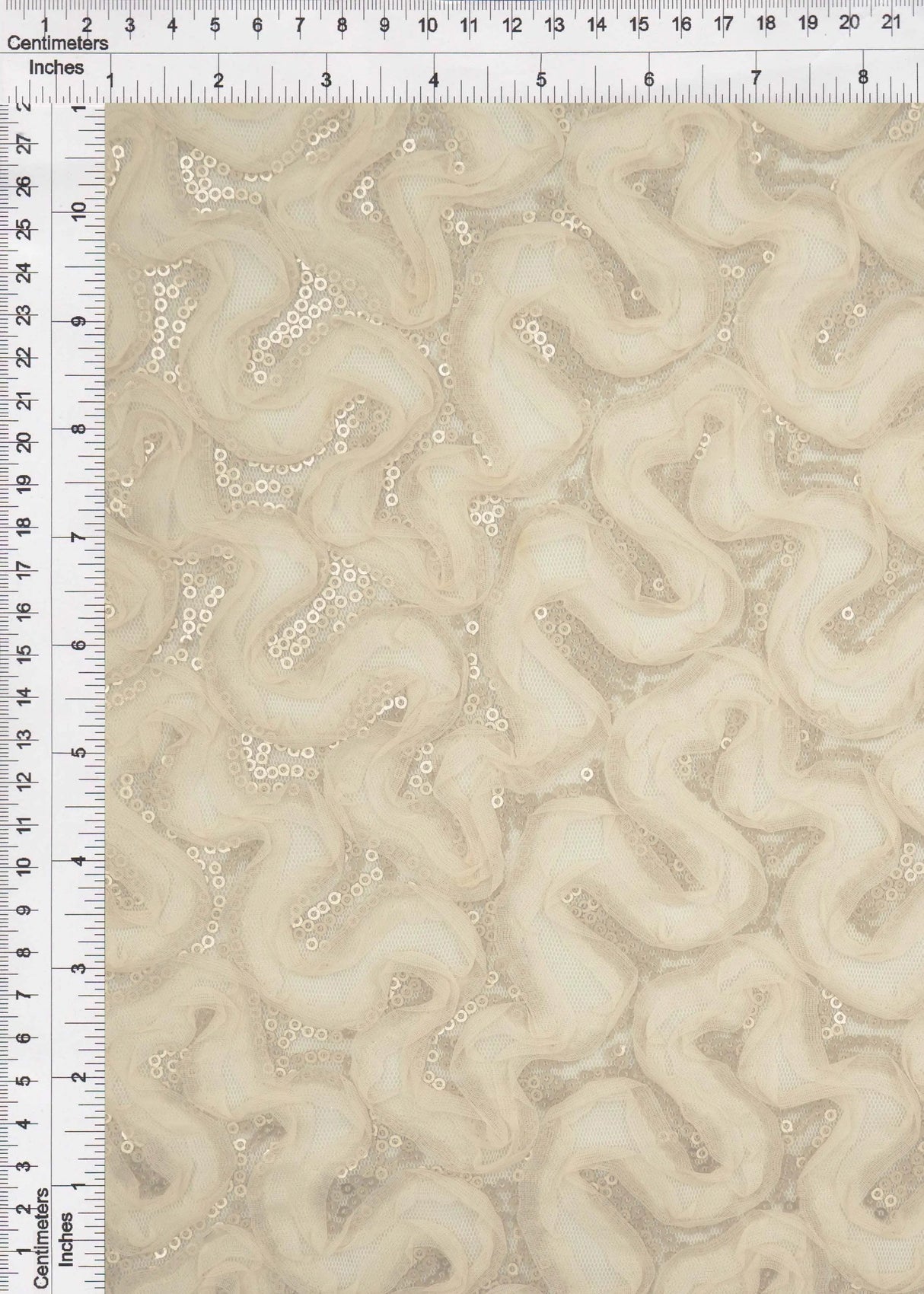 1 Yard Peach Mesh Sequins Embroidery Fabric, Polyester Spandex Blend