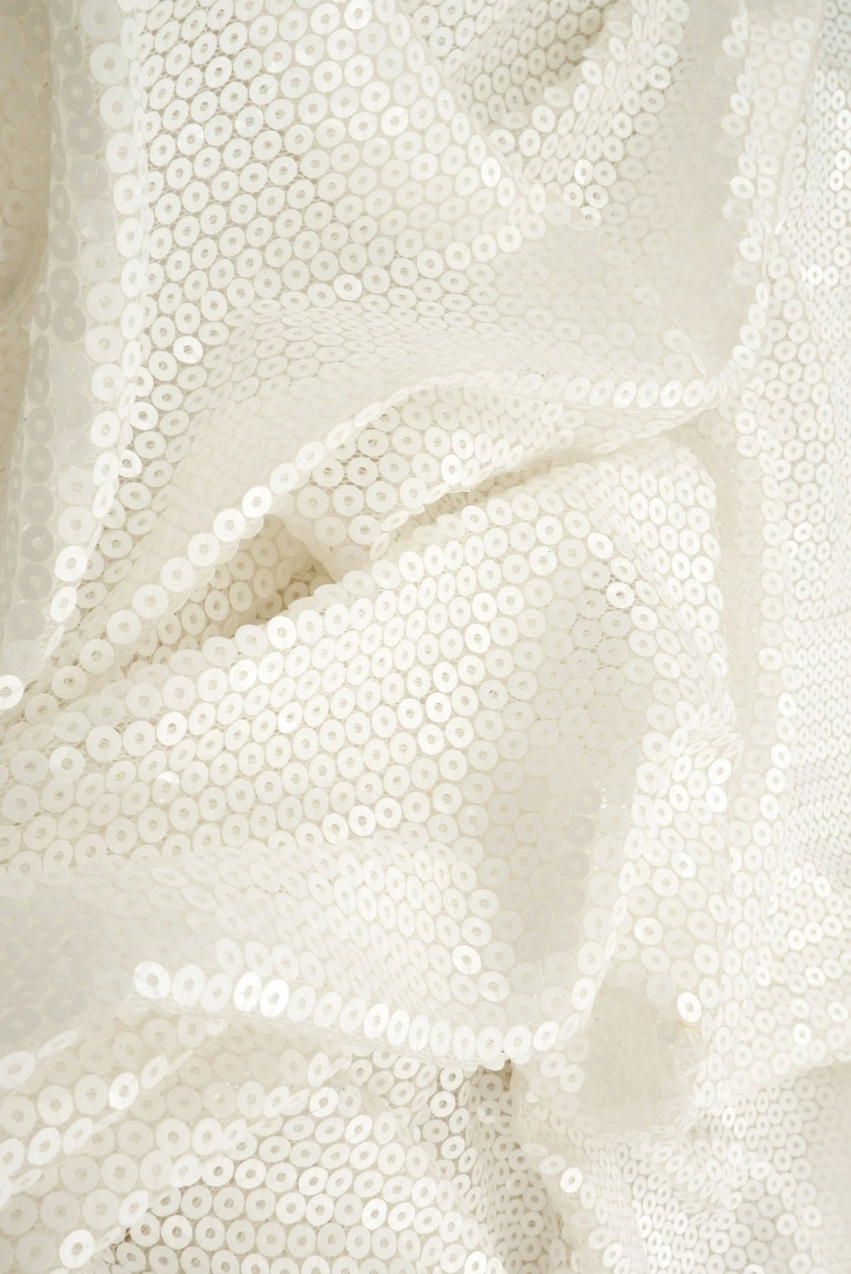 1 Yard White Mesh Sequins Embroidery Fabric, Polyester Spandex Blend
