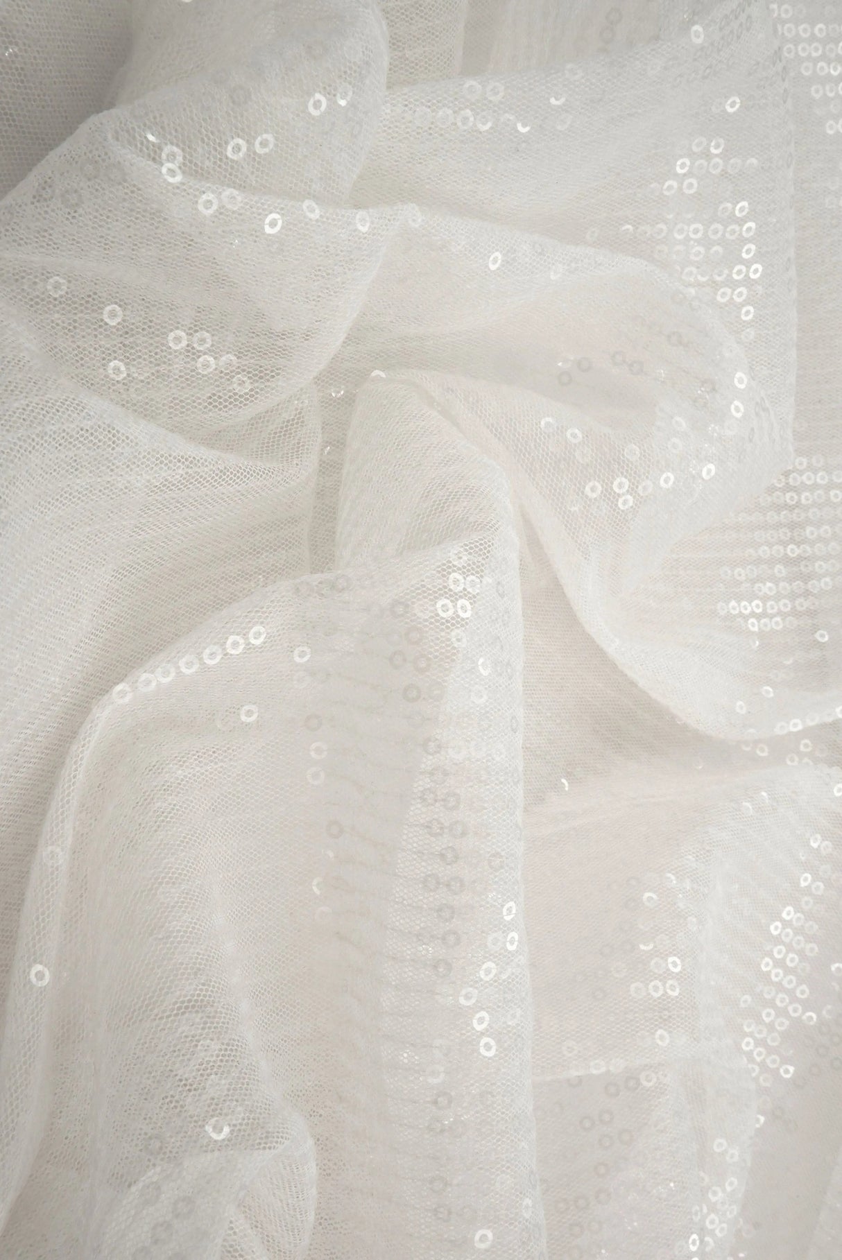1 Yard Ivory Mesh Sequins Embroidery Fabric, Polyester Spandex Blend