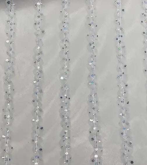 1 Yard Silver Mesh Sequins Embroidery Fabric, Polyester Spandex Blend