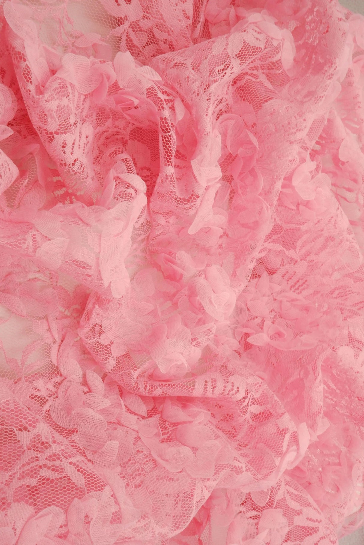 1 Yard Pink Mesh Sequins Embroidery Fabric, Polyester Spandex Blend