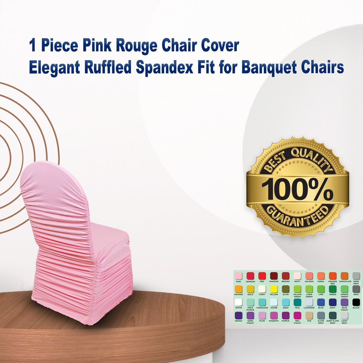 1 Piece Pink Rouge Chair Cover Elegant Ruffled Spandex Fit for Banquet Chairs