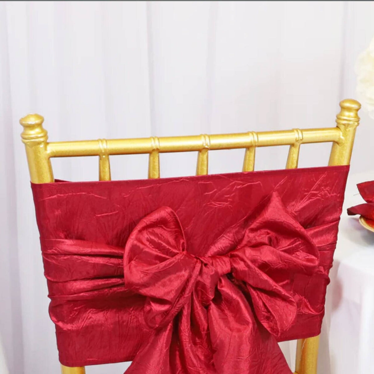 10 Pieces Apple Red Crushed Taffeta Chair Wraps, 9.5"x108" Vibrant Event Bands