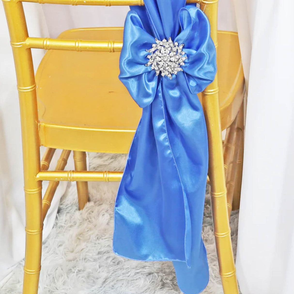 10 Pieces Periwinkle or Cornflower Satin Fabric Chair Decorations, 8"x108" Stylish Bands