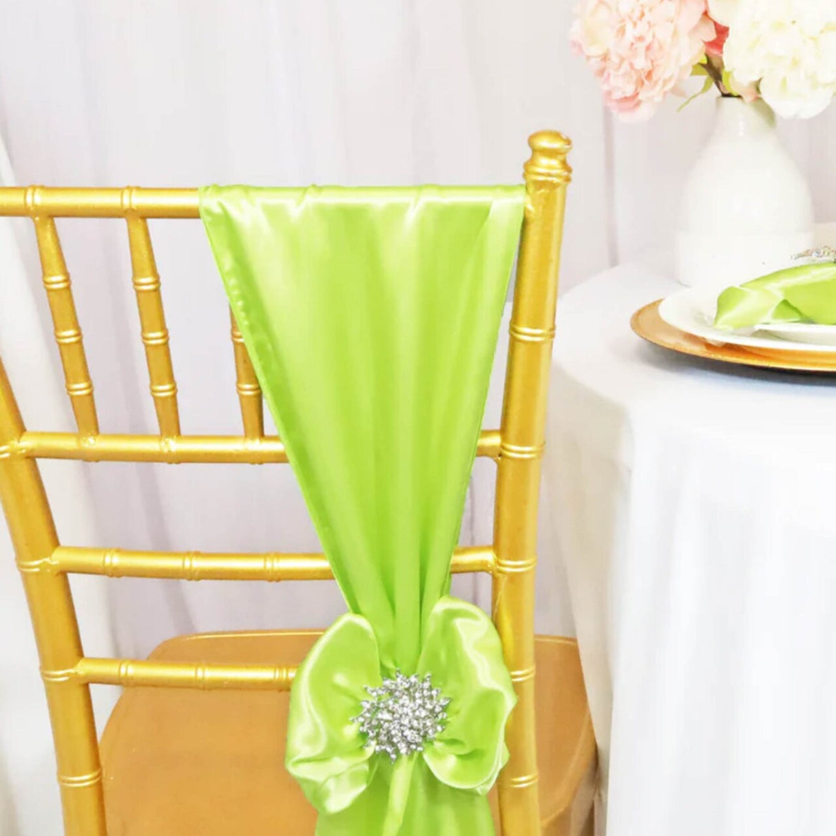 10 Pieces Satin Chair Sashes 8 by 108 inches Key Lime