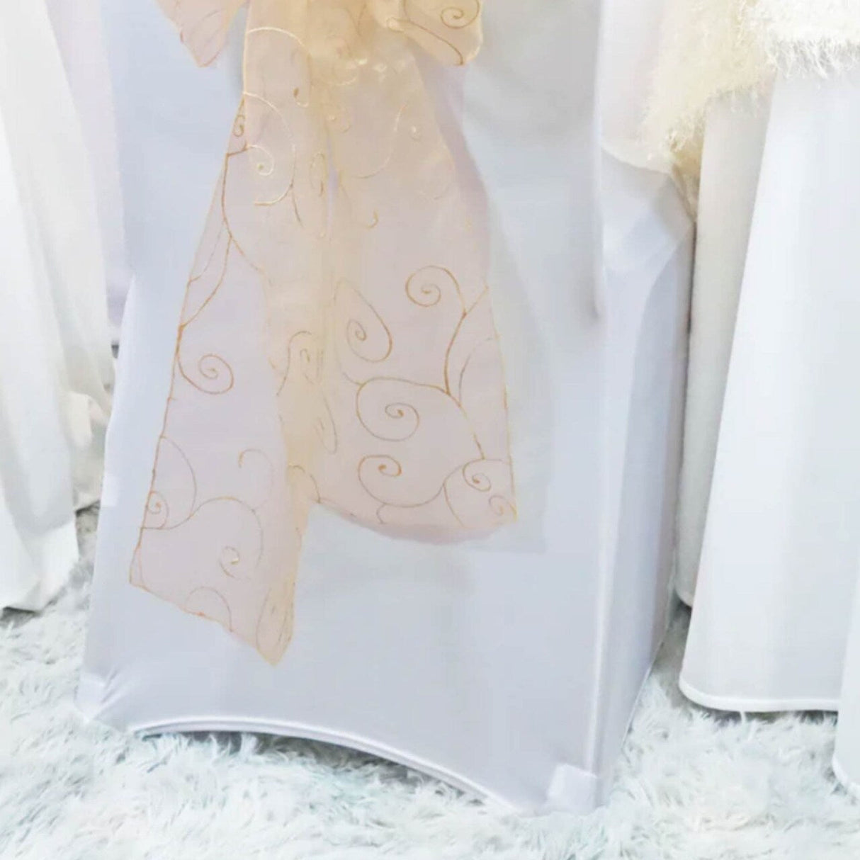 10 Pieces Champagne Embroidered Organza Chair Sashes, Sheer 8"x108" Elegant Decor