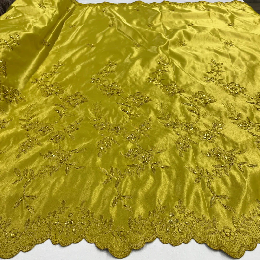 1 Yard Beaded Bridal Lace Fabric Embroidered on 100% Polyester Satin Black 54"