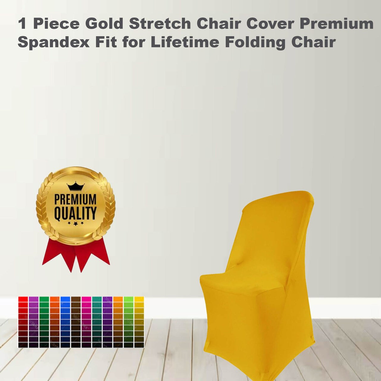 1 Piece Gold Stretch Chair Cover Premium Spandex Fit for Lifetime Folding Chair