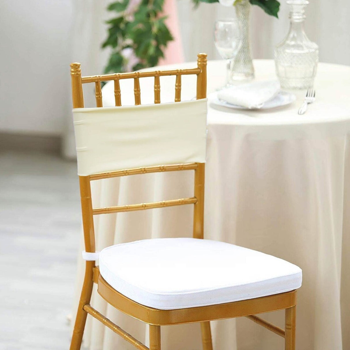 10 Pieces Soft Ivory Stretch Spandex Chair Bands 7 x 13 Inches