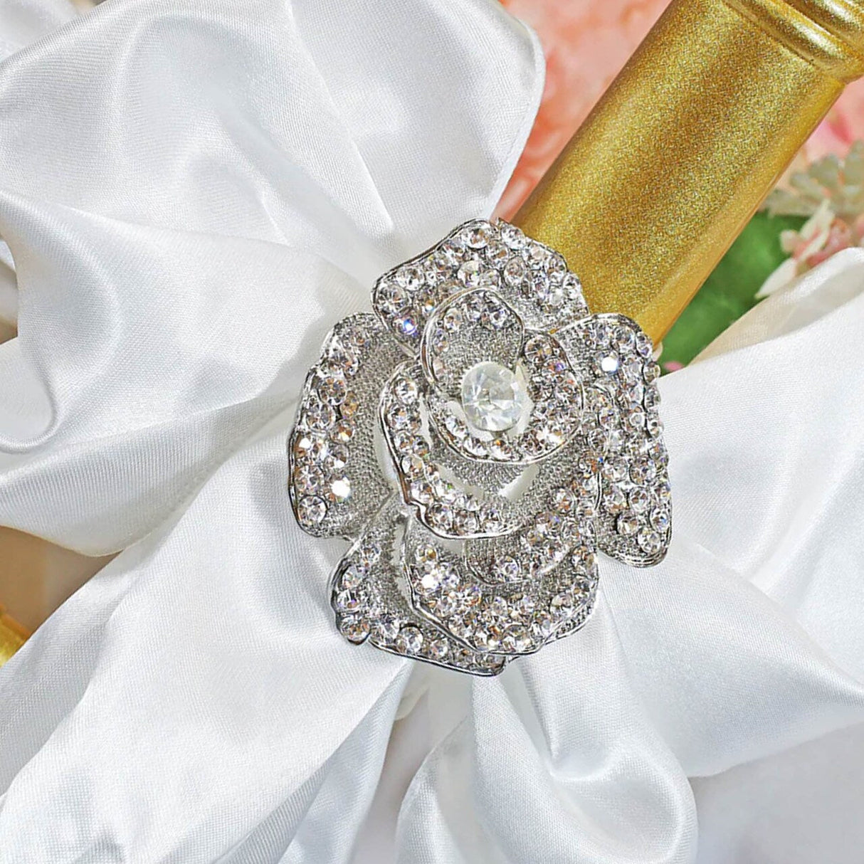 1 Piece Rose Rhinestone Chair Sash Buckle Silver Metal Accent 2 Inch Width