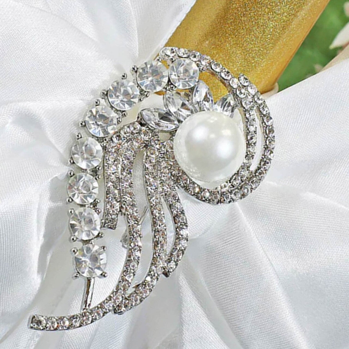 1 Piece Swirl Pearl Rhinestone Chair Sash Buckle Silver Metal 2 Inch Width