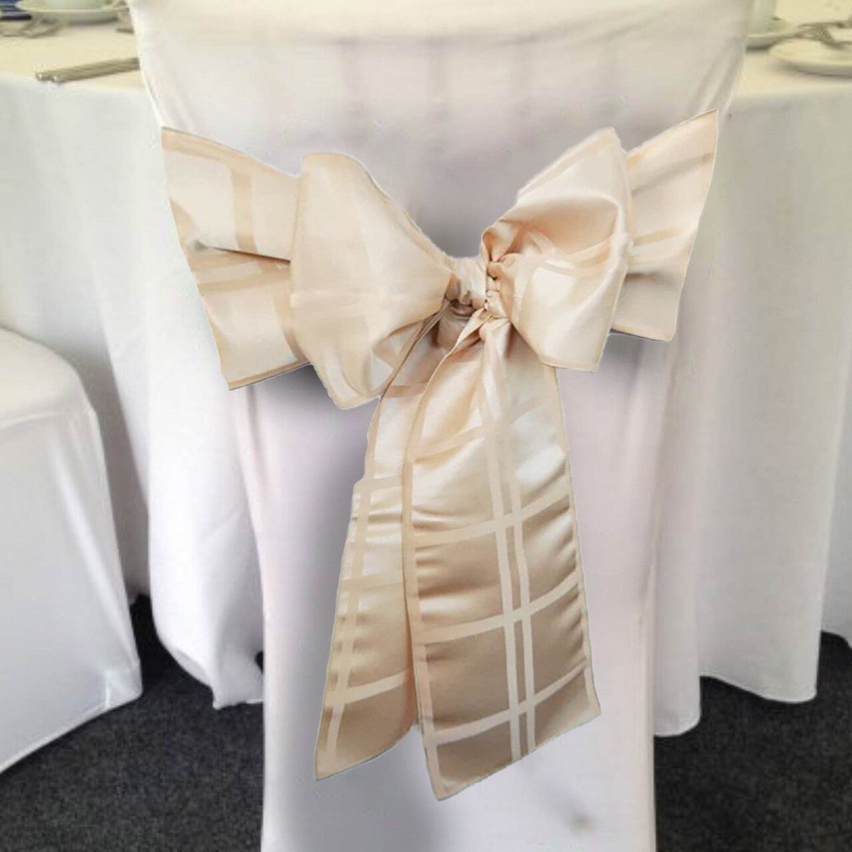 10 Pieces Champagne Plaid Jacquard Polyester Chair Sashes 7.5"x108" for Classic Event Decor