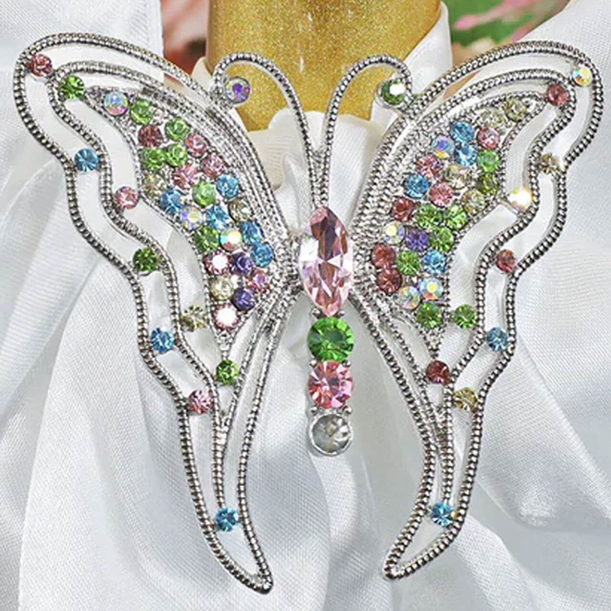 1 Piece Butterfly Rhinestone Chair Sash Buckle Silver Metal Accent 2 Inch Width