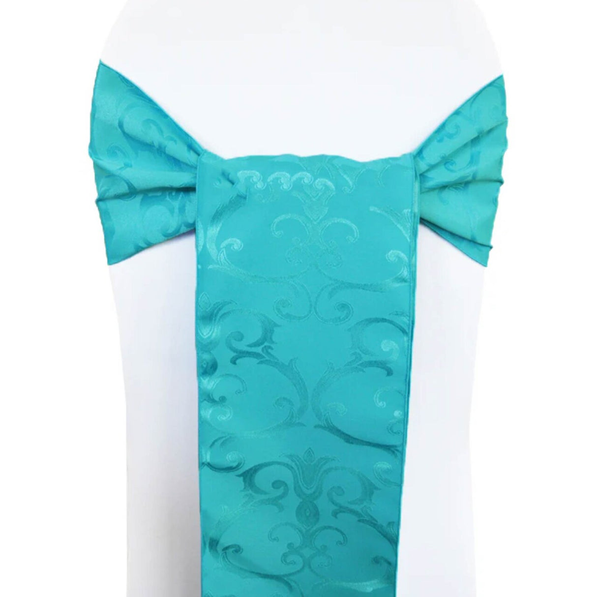 10 Pieces Turquoise Versailles Damask Chair Sashes 7.5"x108" Elegant Jacquard Polyester