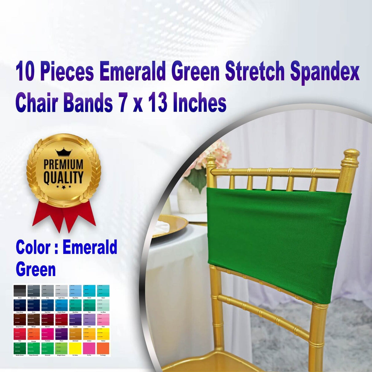 10 Pieces Emerald Green Stretch Spandex Chair Bands 7 x 13 Inches