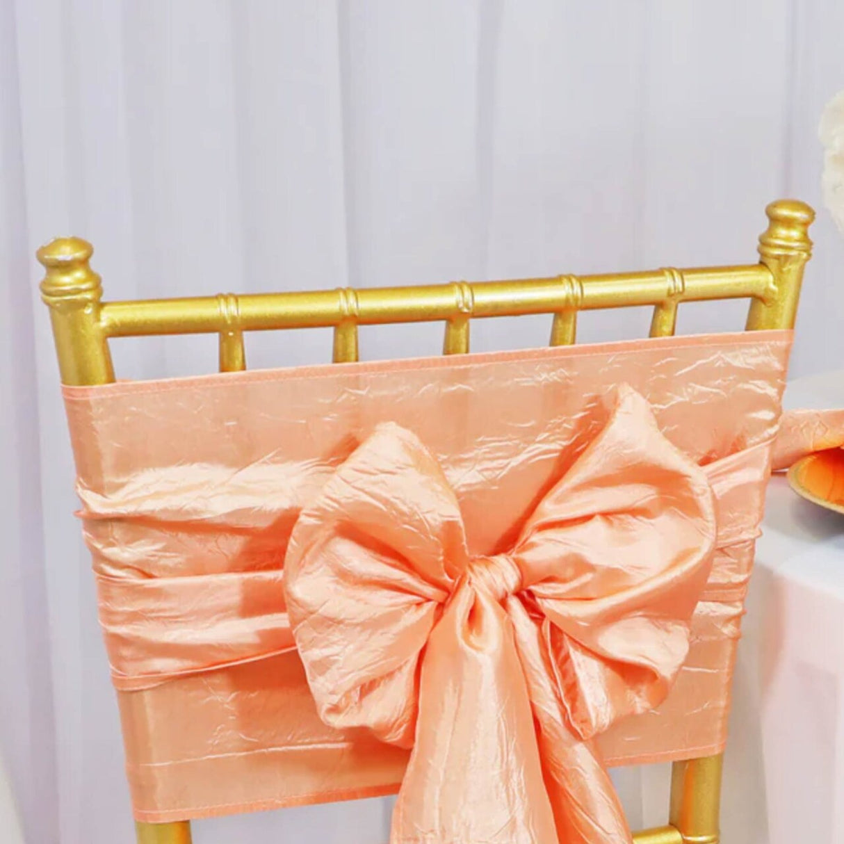 10 Pieces Apricot or Peach Crushed Taffeta Chair Bands 9.5"x108" Elegant Sashes